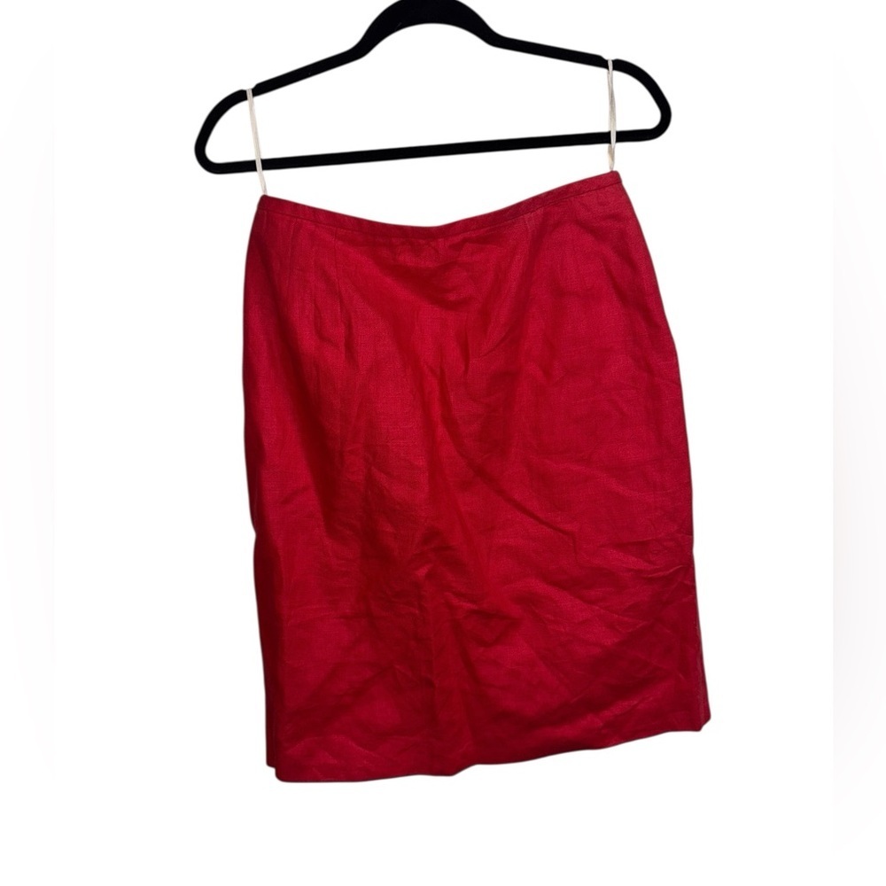 Liz Claiborne Red Linen Skirt Size 12 Side Pockets